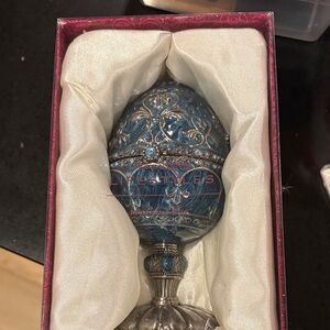 Ornate Blue Decorative Egg by Lifestyles